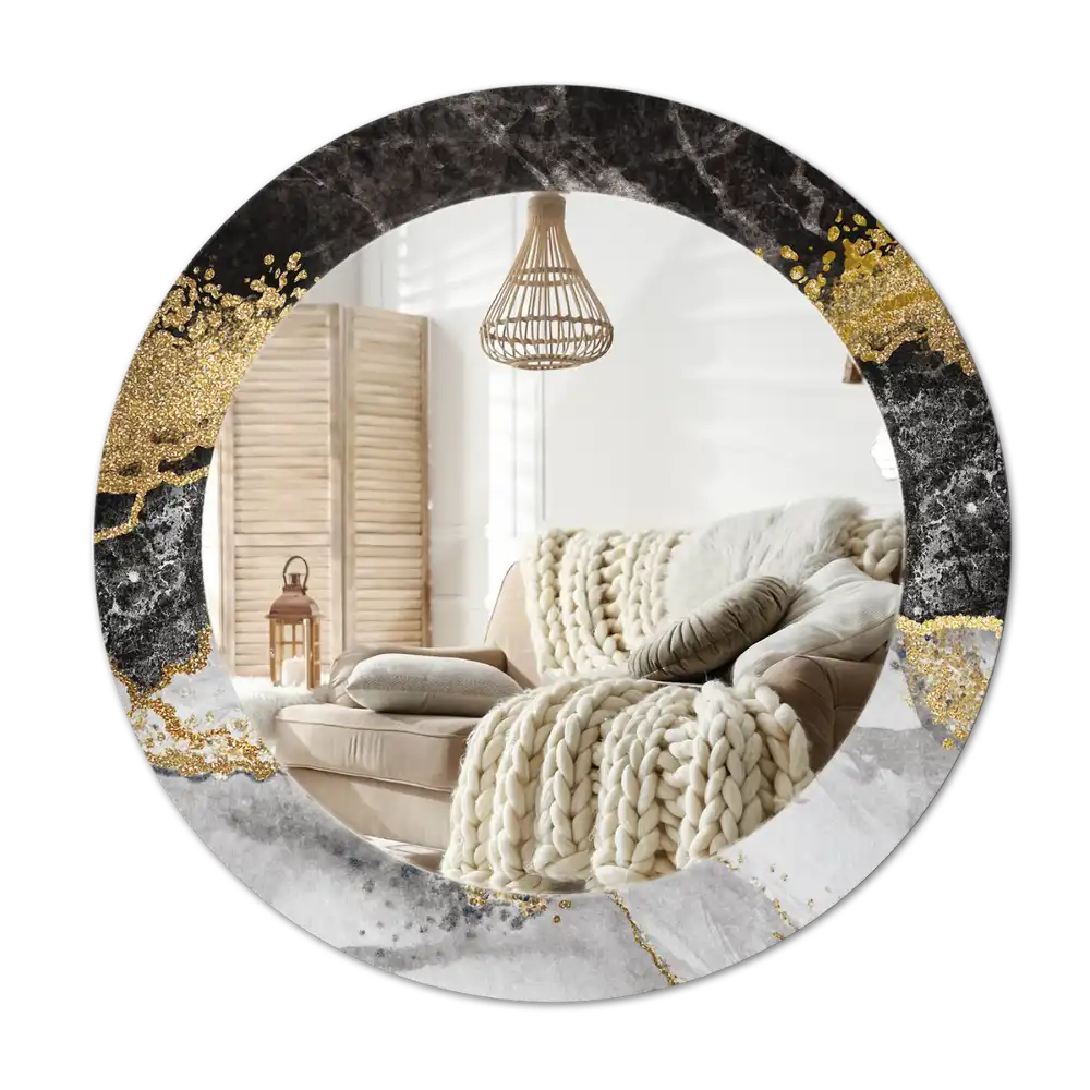 Rund spegel med tryckt Marmor loft