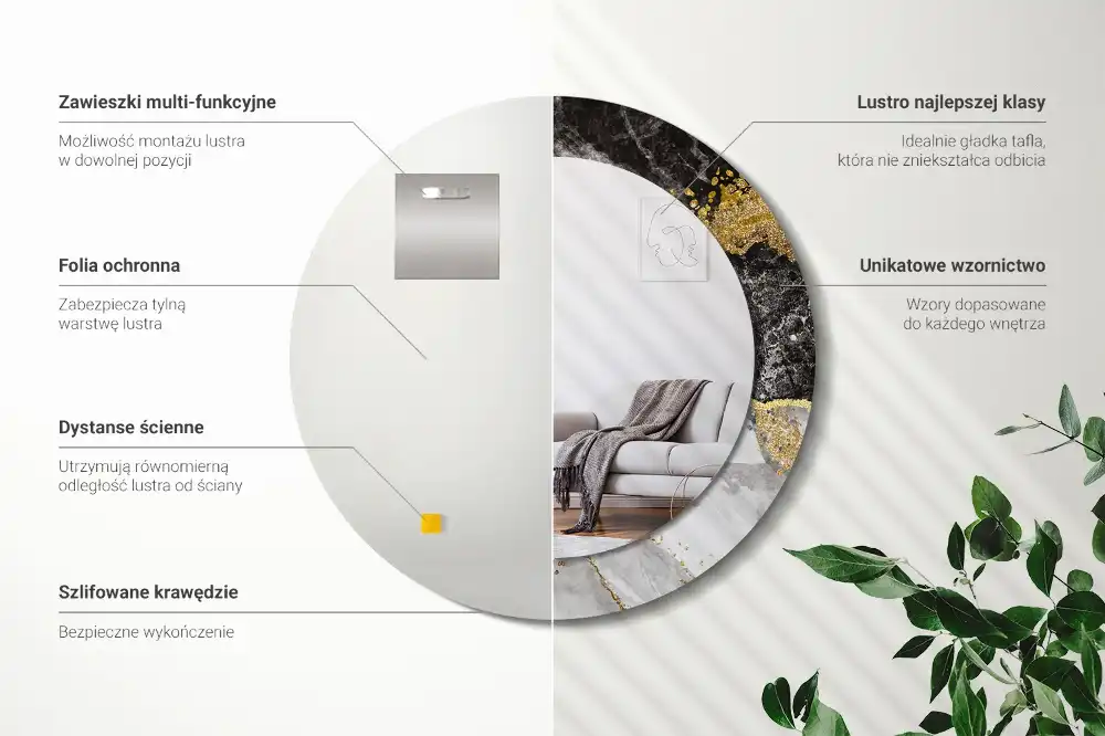 Rund spegel med tryckt Marmor loft