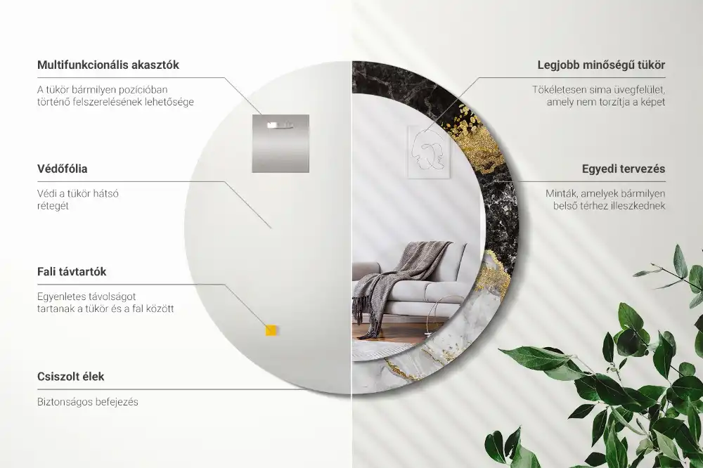 Rund spegel med tryckt Marmor loft