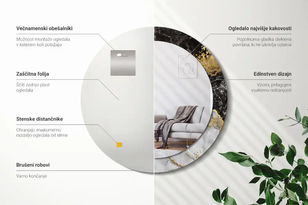 Rund spegel med tryckt Marmor loft