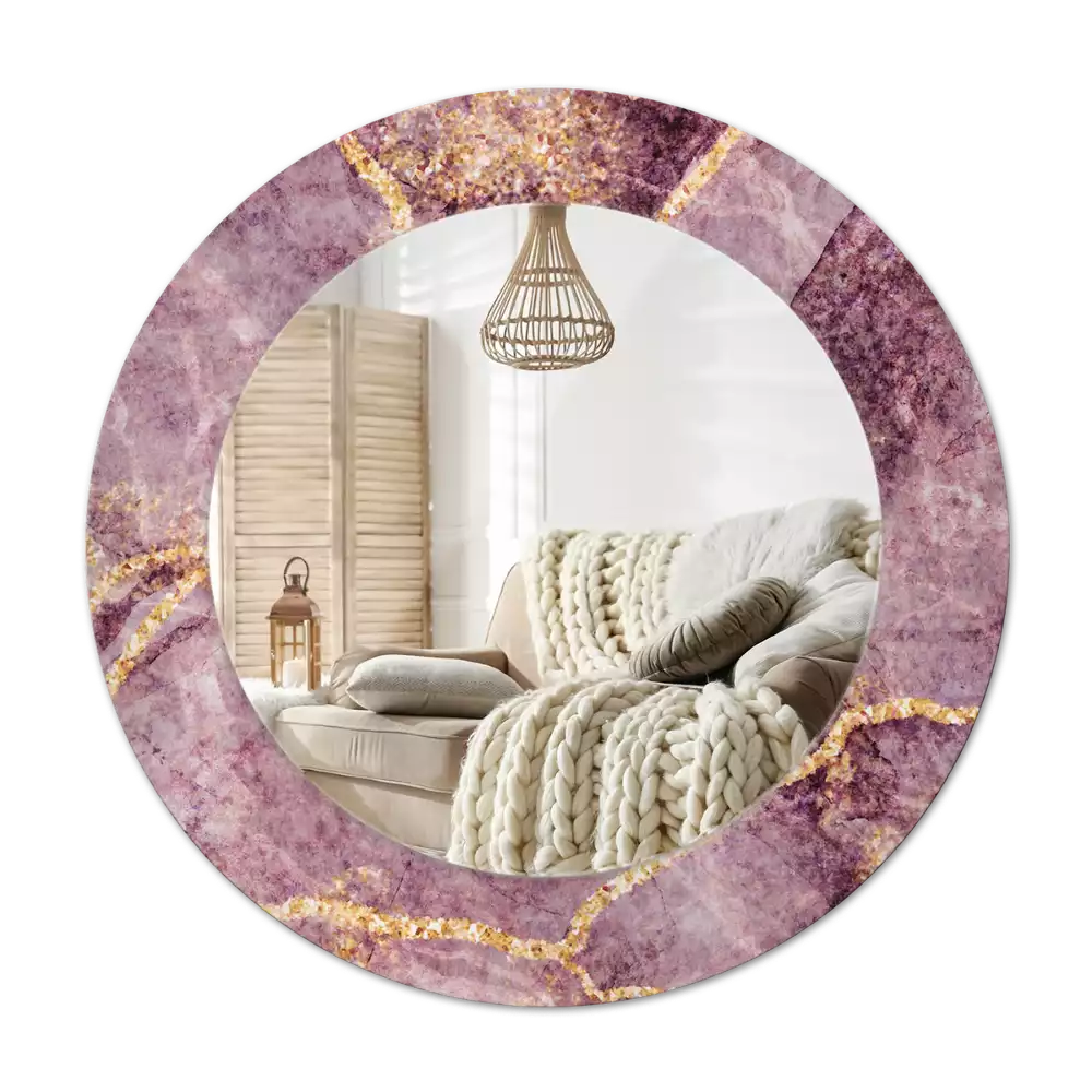 Rund spegel med tryckt ram Marmorimitation