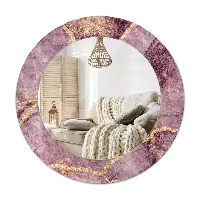 Rund spegel med tryckt ram Marmorimitation