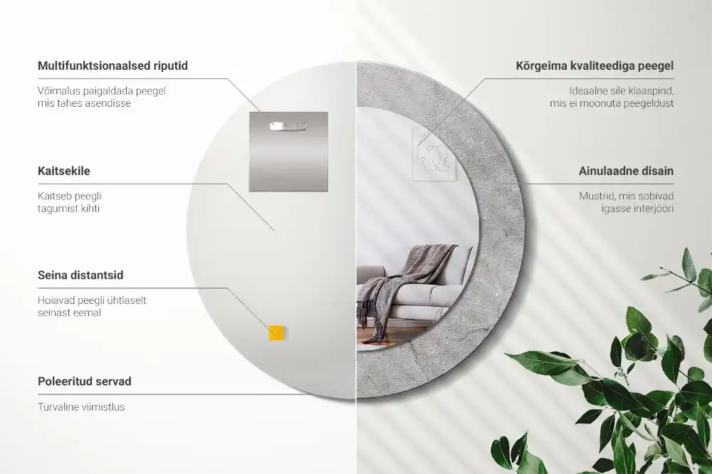 Rund spegel med tryckt Grå cement