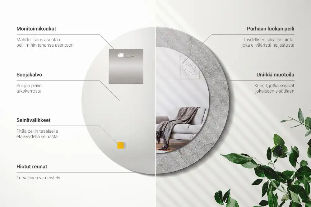 Rund spegel med tryckt Grå cement