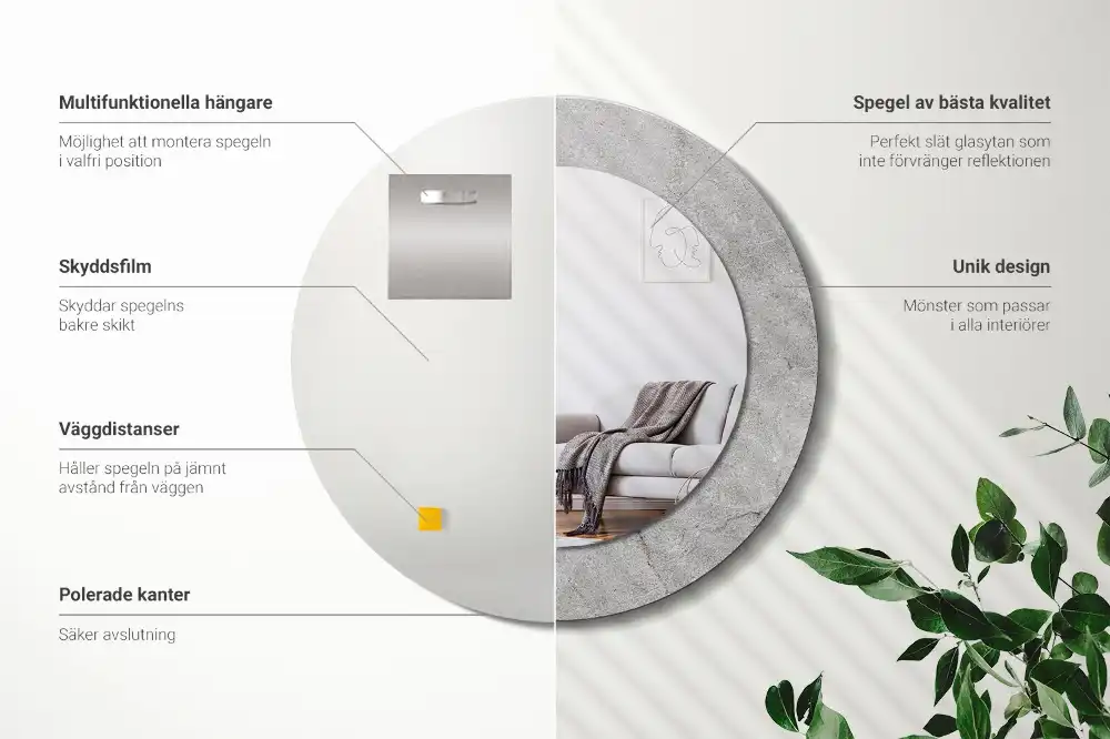 Rund spegel med tryckt Grå cement