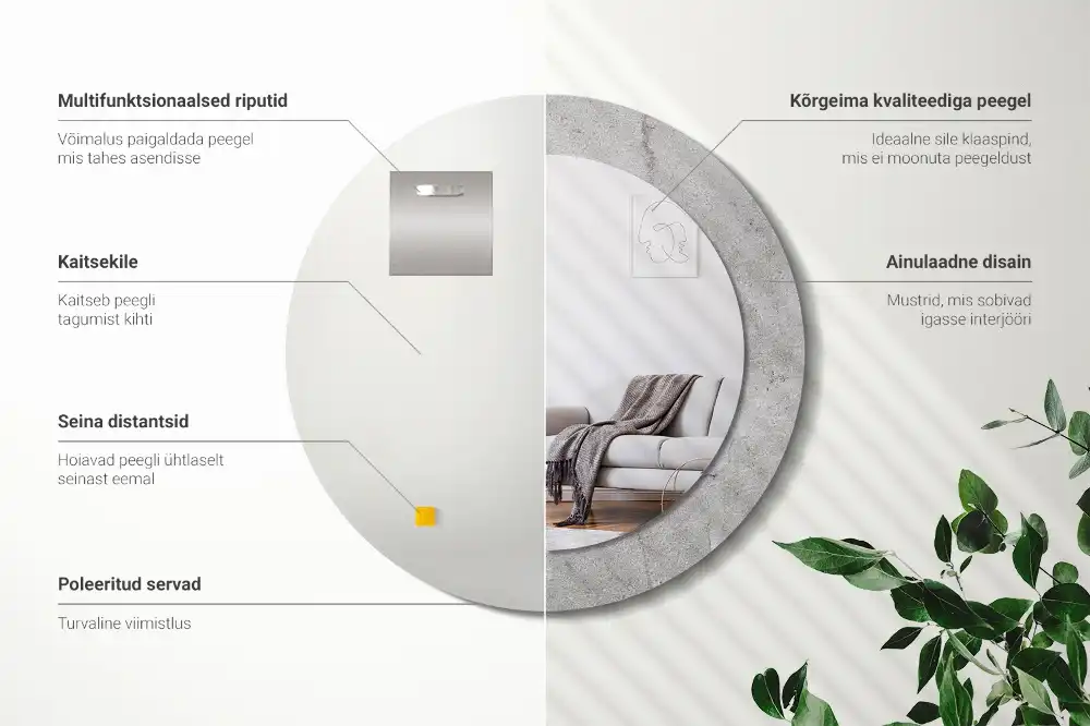 Rund spegel med tryckt Grå cement