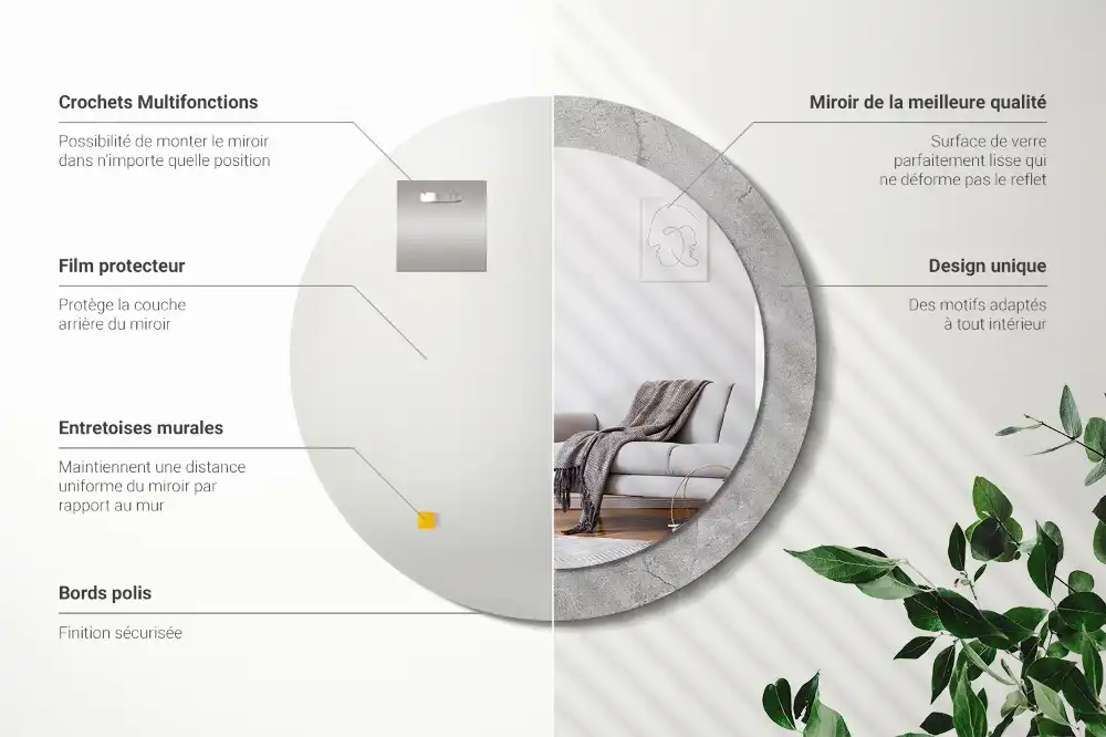 Rund spegel med tryckt Grå cement