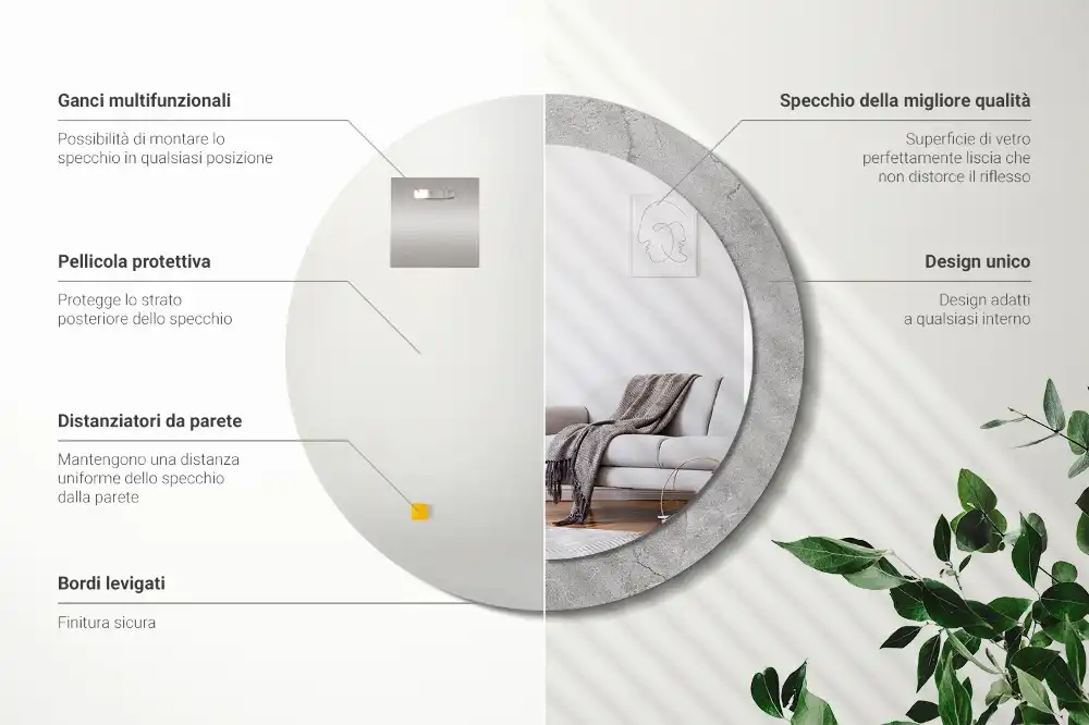 Rund spegel med tryckt Grå cement