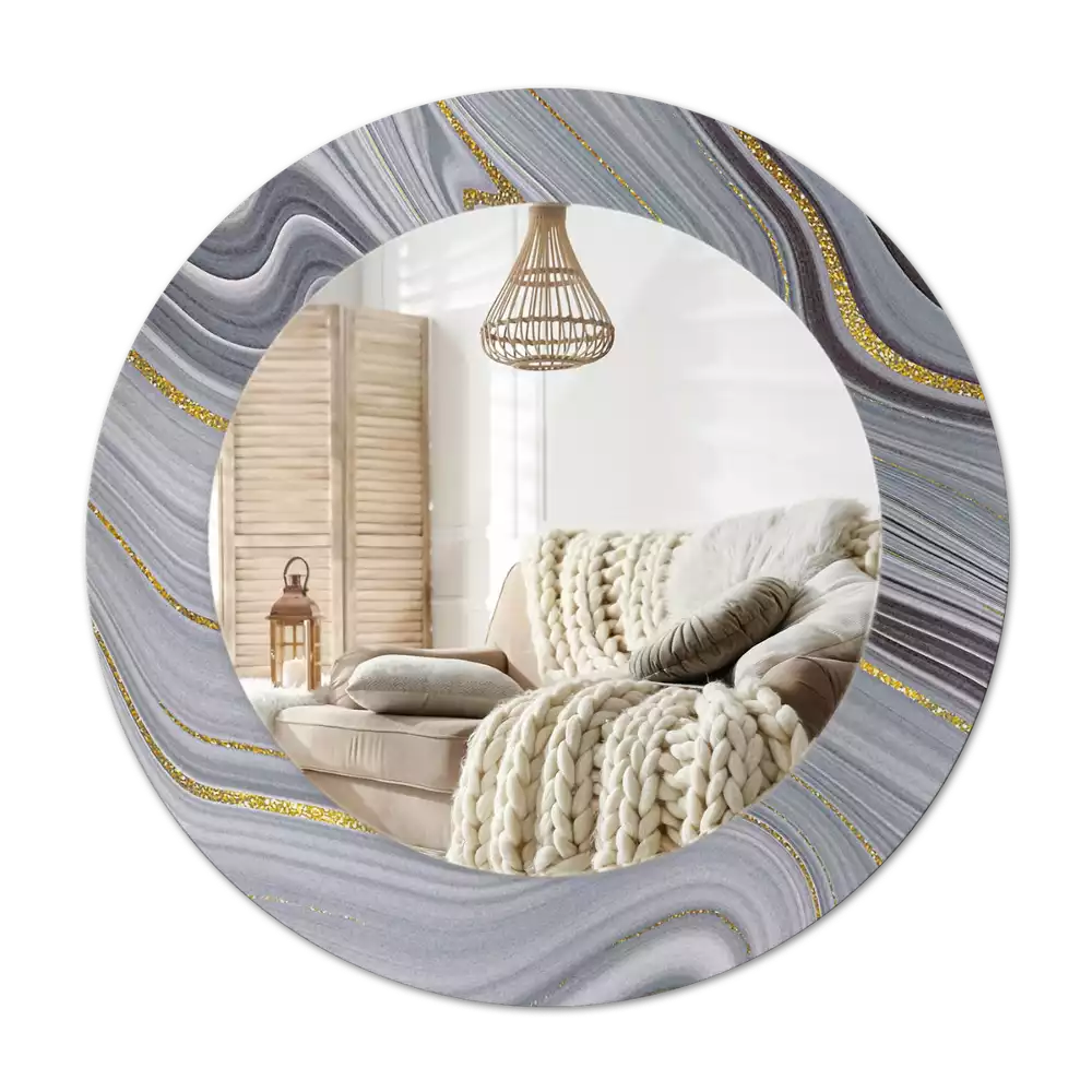 Rund spegel med tryckt Grå marmor