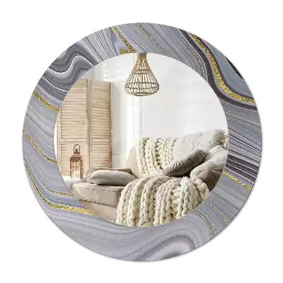 Rund spegel med tryckt Grå marmor