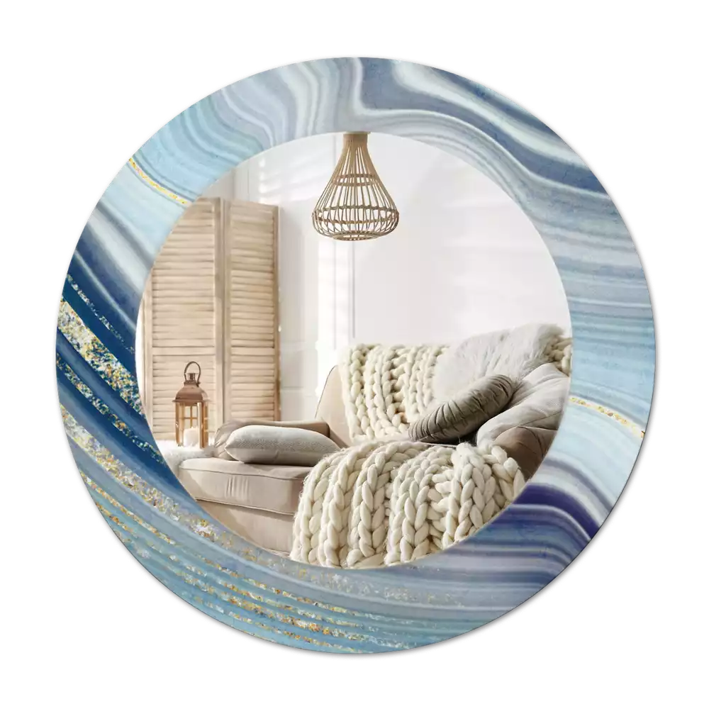 Rond spegel med tryckt ram Blå marmor