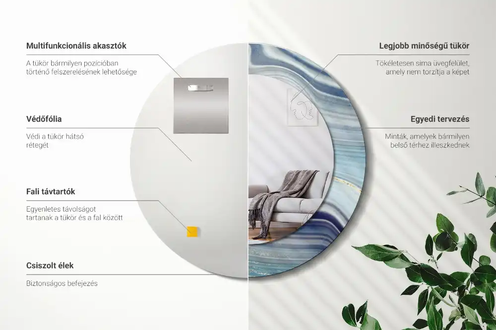 Rund spegel med tryckt ram Blå marmor