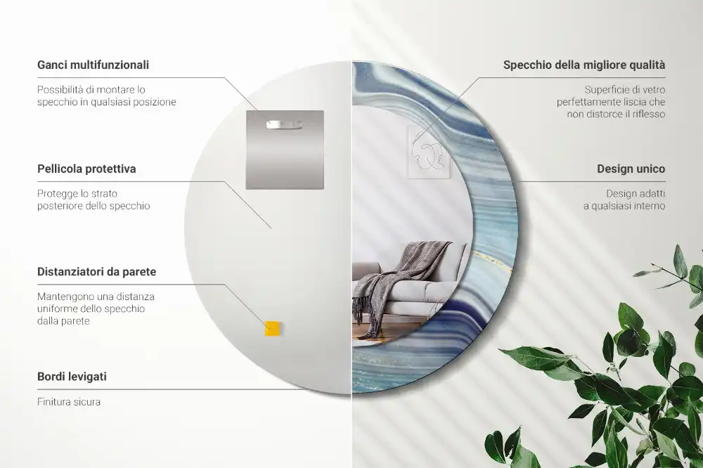 Rund spegel med tryckt ram Blå marmor