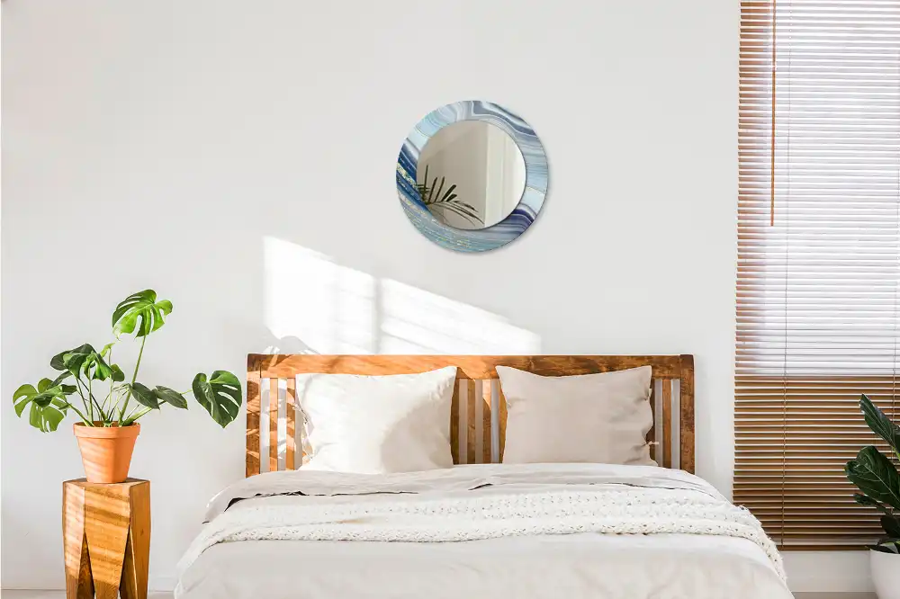 Rund spegel med tryckt ram Blå marmor