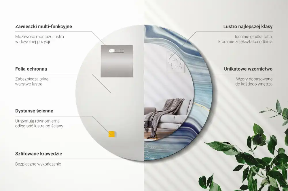 Rund spegel med tryckt ram Blå marmor