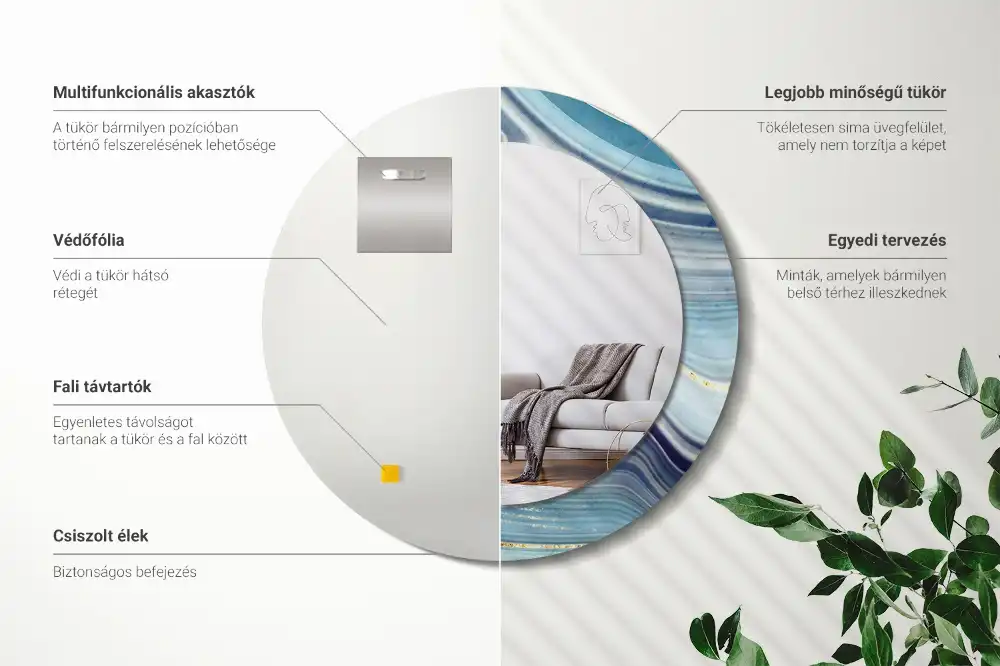 Rund spegel med tryckt ram Blå marmor