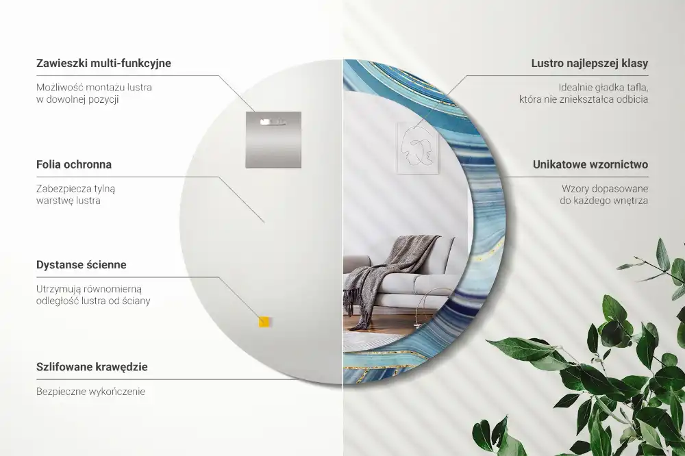 Rund spegel med tryckt ram Blå marmor