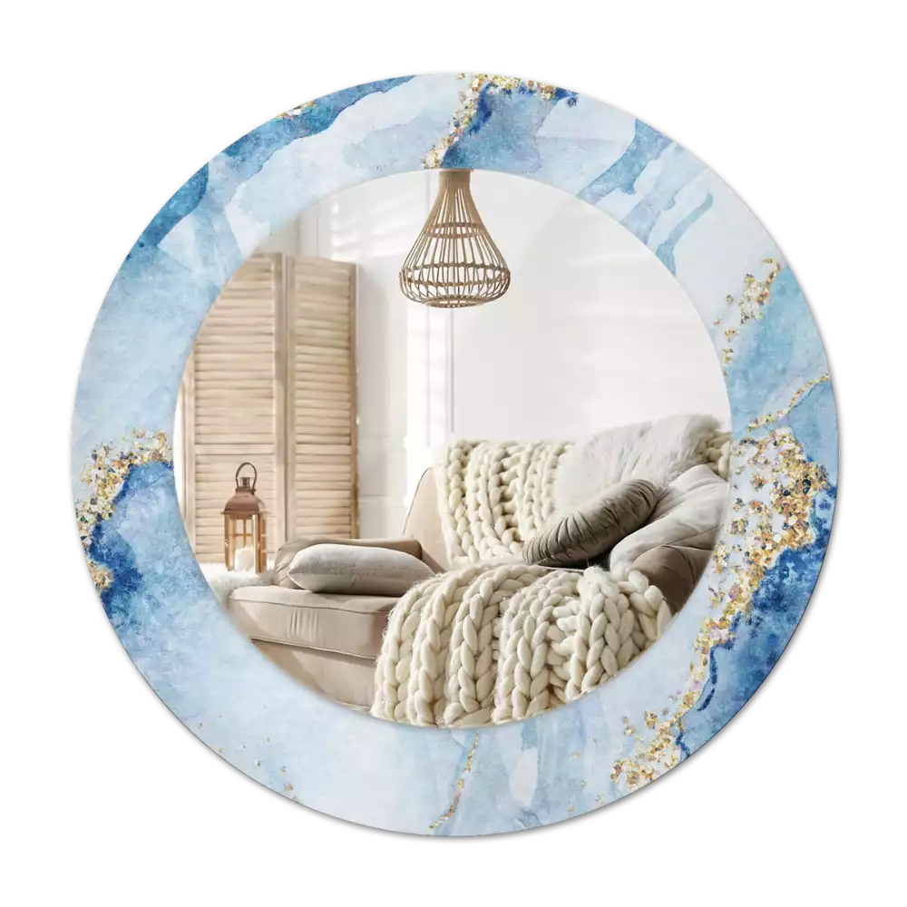 Rund spegel med tryckt Blå marmor