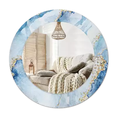 Rund spegel med tryckt Blå marmor