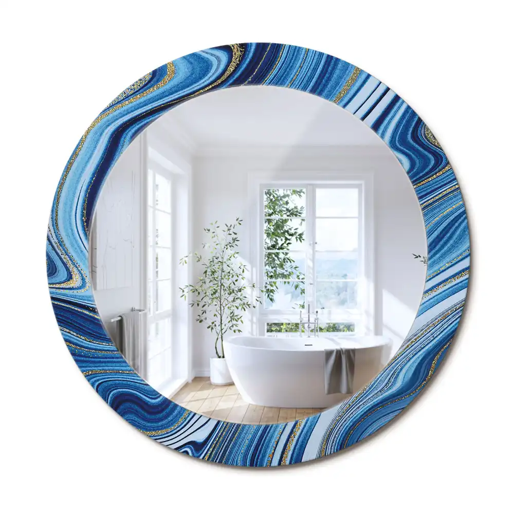 Rund spegel med tryckt ram Marmorfloden