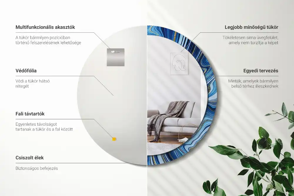 Rund spegel med tryckt ram Marmorfloden