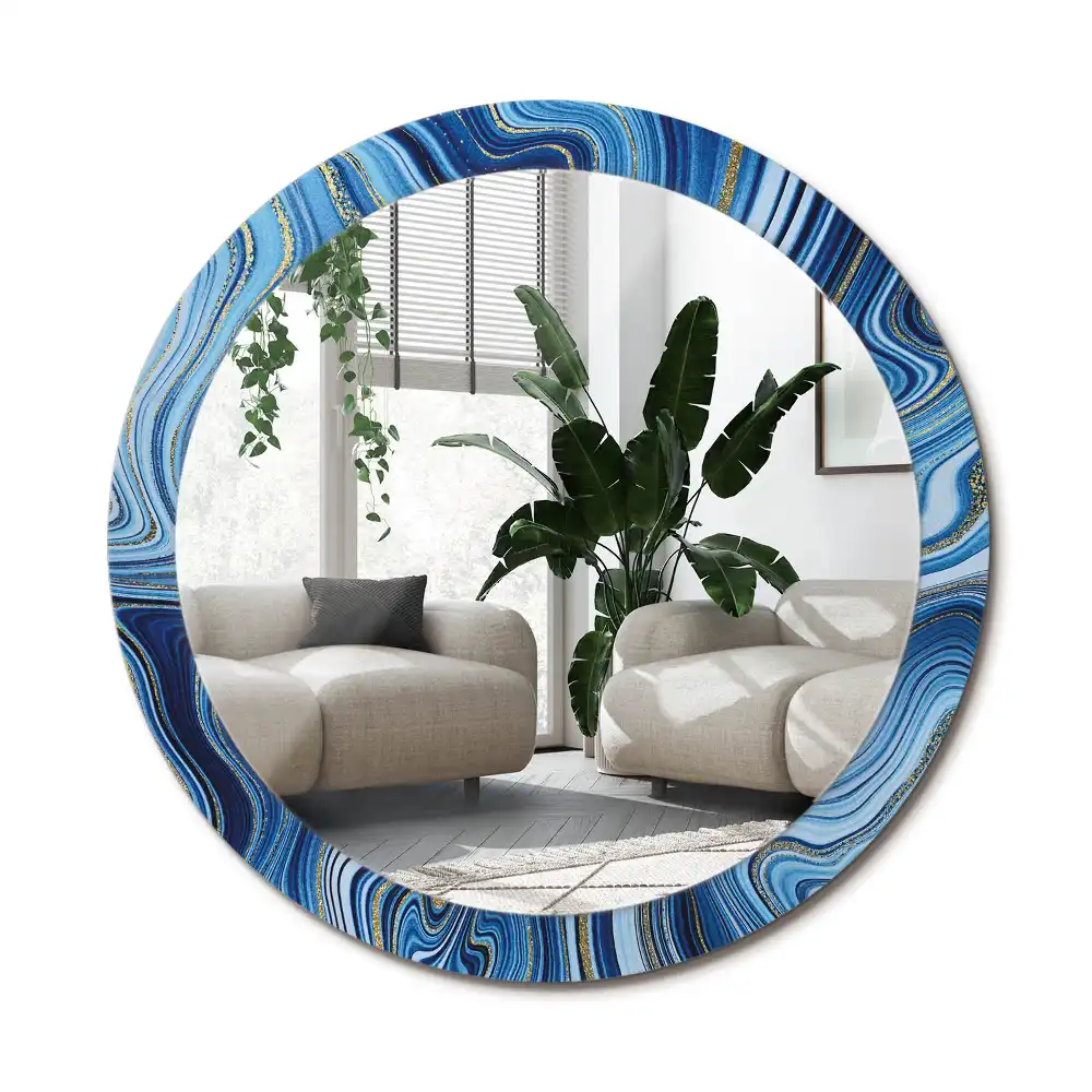 Rund spegel med tryckt ram Marmorfloden