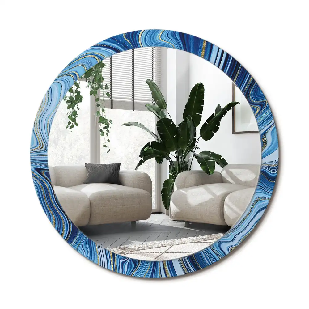 Rund spegel med tryckt ram Marmorfloden