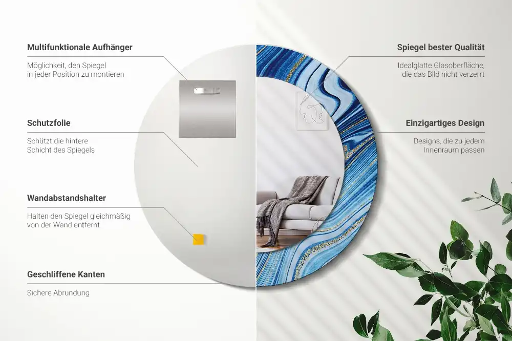 Rund spegel med tryckt ram Marmorfloden