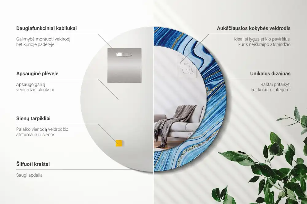 Rund spegel med tryckt ram Marmorfloden