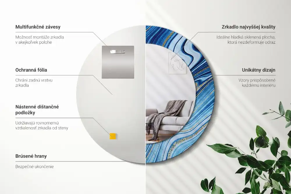 Rund spegel med tryckt ram Marmorfloden