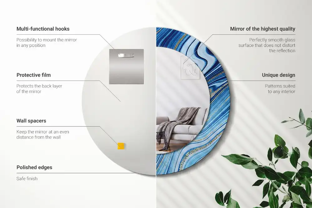 Rund spegel med tryckt ram Marmorfloden