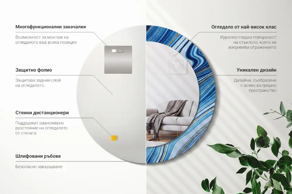 Rund spegel med tryckt ram Marmorfloden