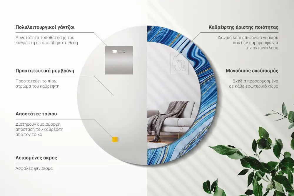 Rund spegel med tryckt ram Marmorfloden