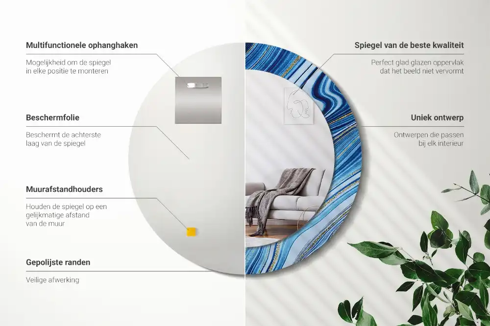 Rund spegel med tryckt ram Marmorfloden