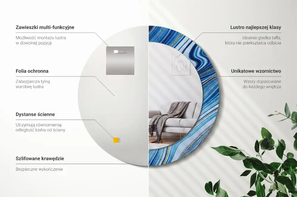 Rund spegel med tryckt ram Marmorfloden