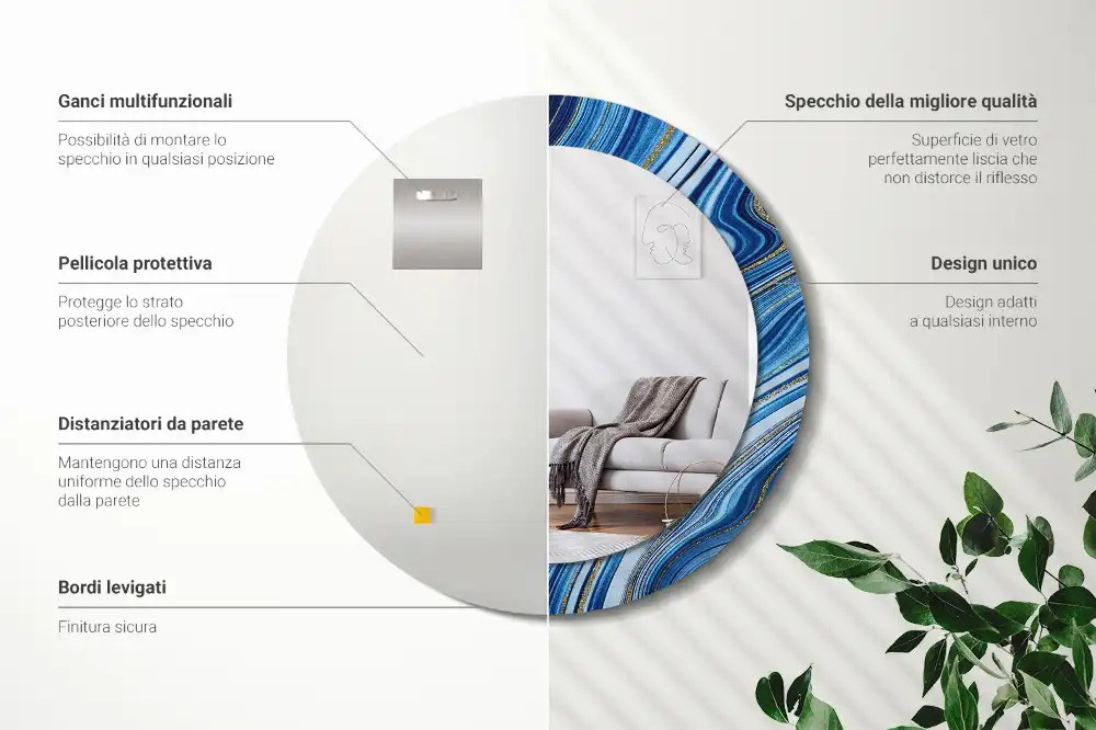 Rund spegel med tryckt ram Marmorfloden