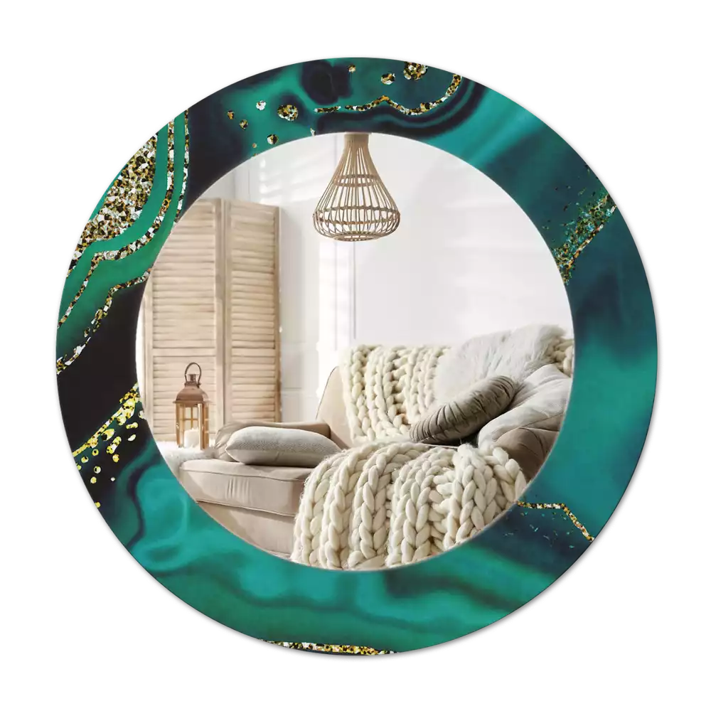 Rund spegel med tryckt Smaragd marmor
