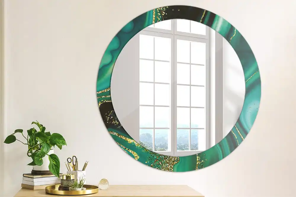 Rund spegel med tryckt Smaragd marmor