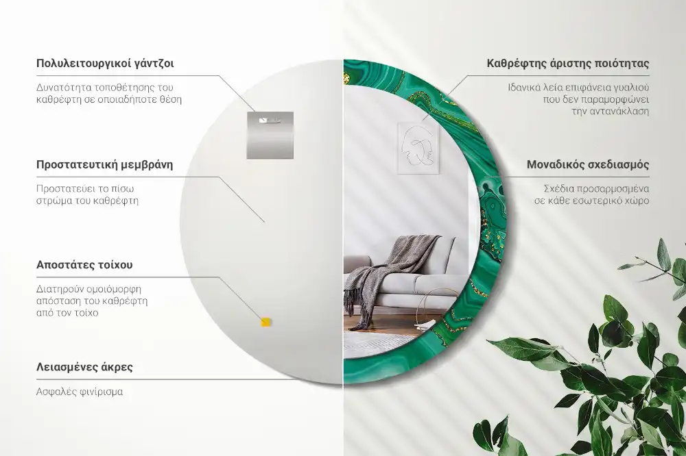 Rund spegel med tryckt ram Agat marmor