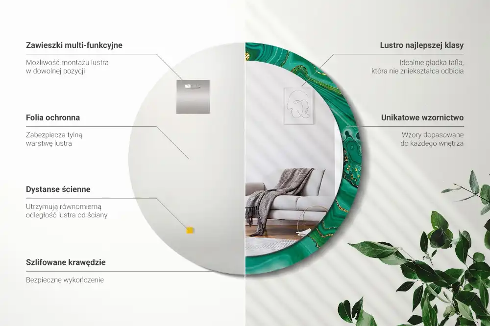 Rund spegel med tryckt ram Agat marmor