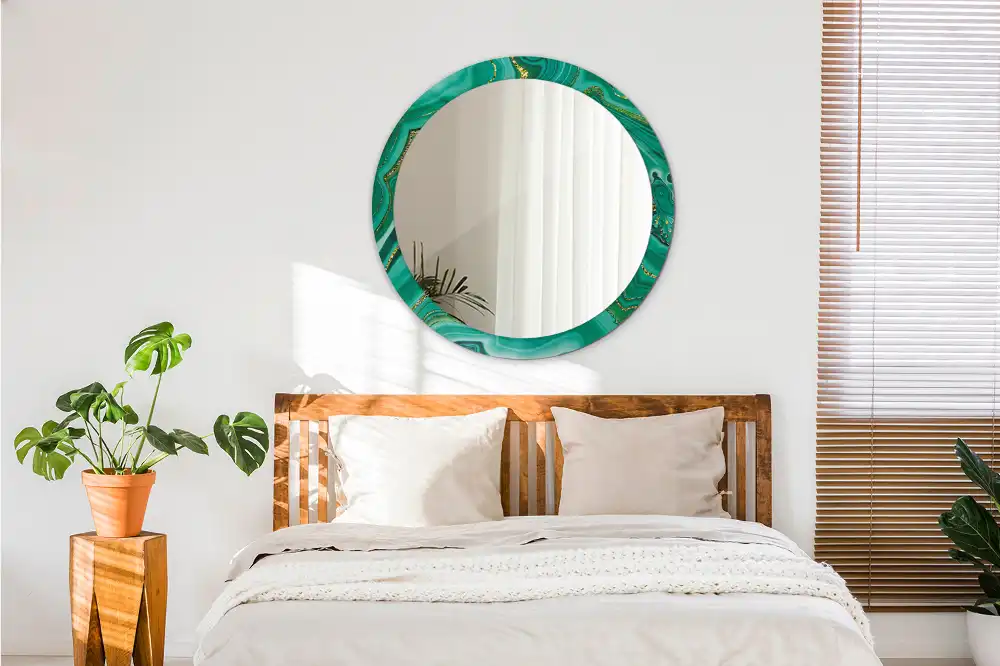 Rund spegel med tryckt ram Agat marmor