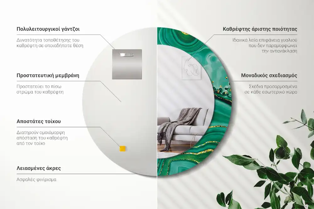 Rund spegel med tryckt ram Agat marmor