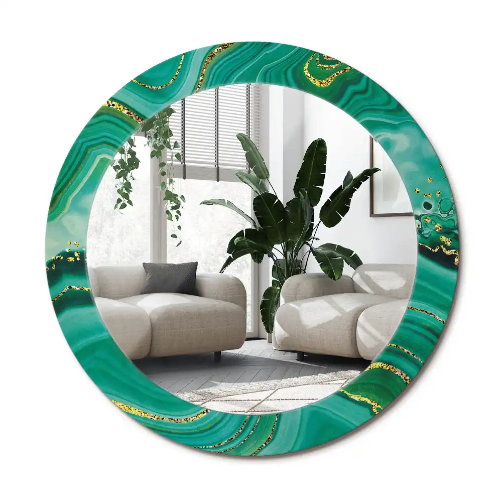 Rund spegel med tryckt ram Agat marmor