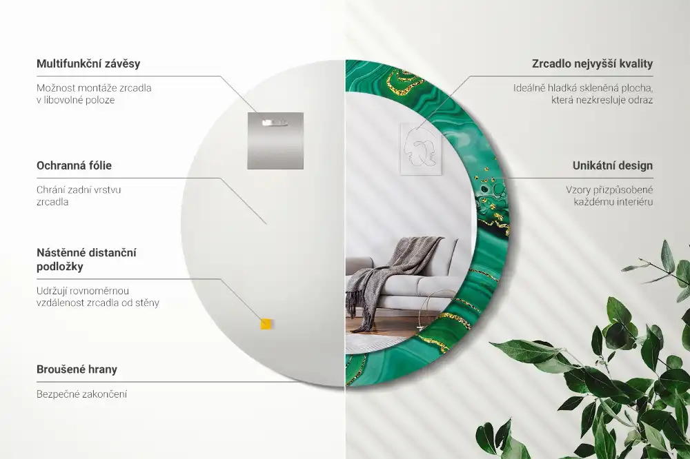 Rund spegel med tryckt ram Agat marmor