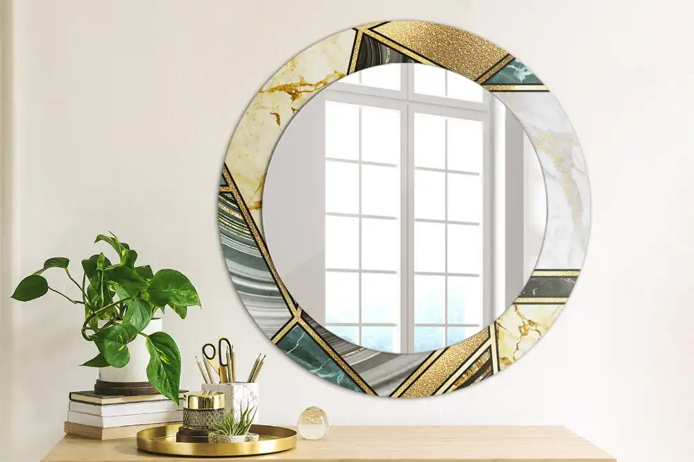 Rund spegel med tryckt Marmor stil