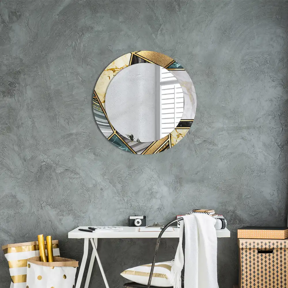 Rund spegel med tryckt Marmor stil
