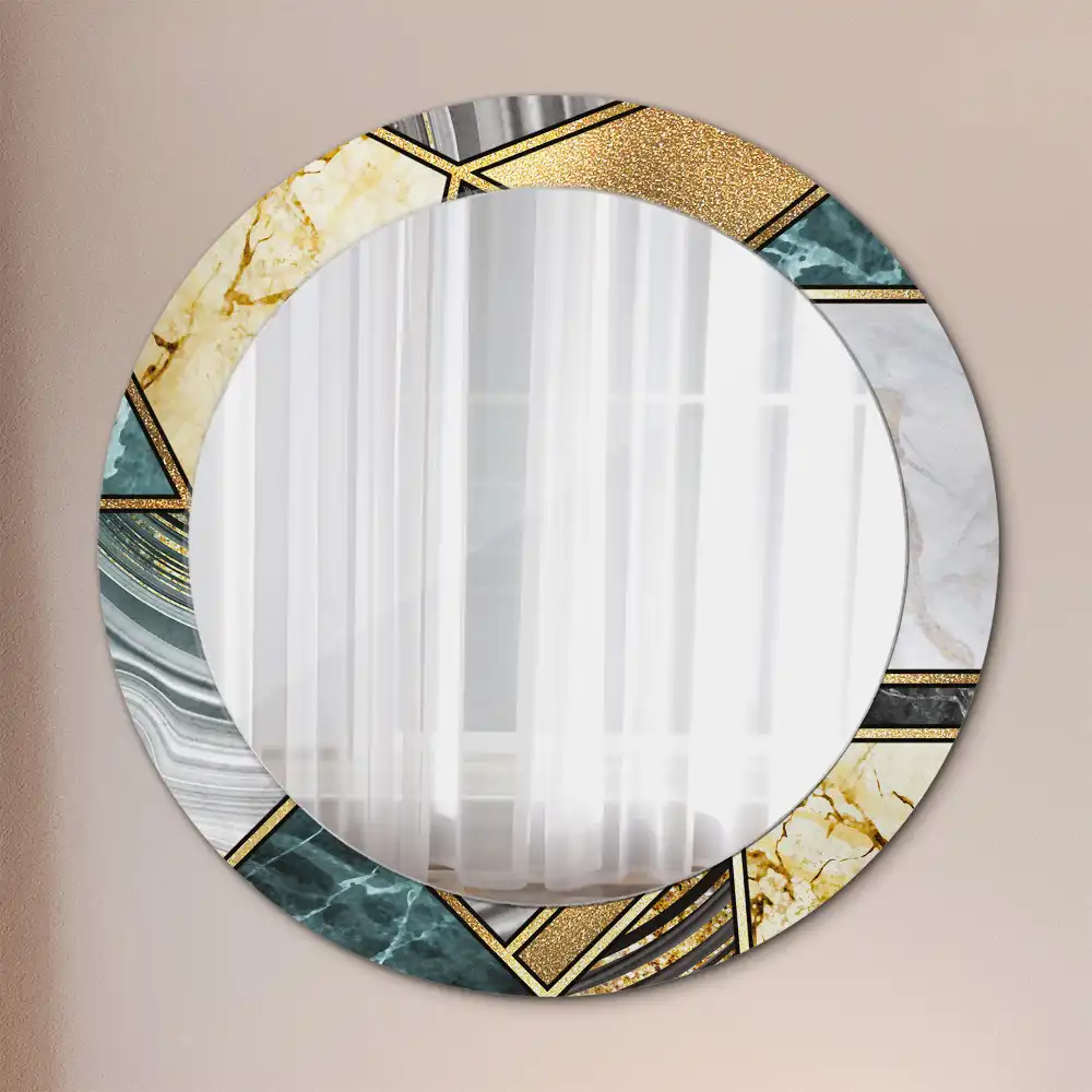Rund spegel med tryckt Marmor stil