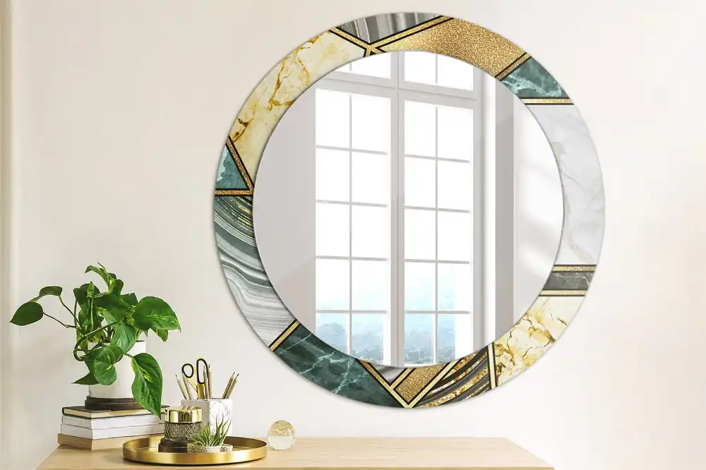 Rund spegel med tryckt Marmor stil