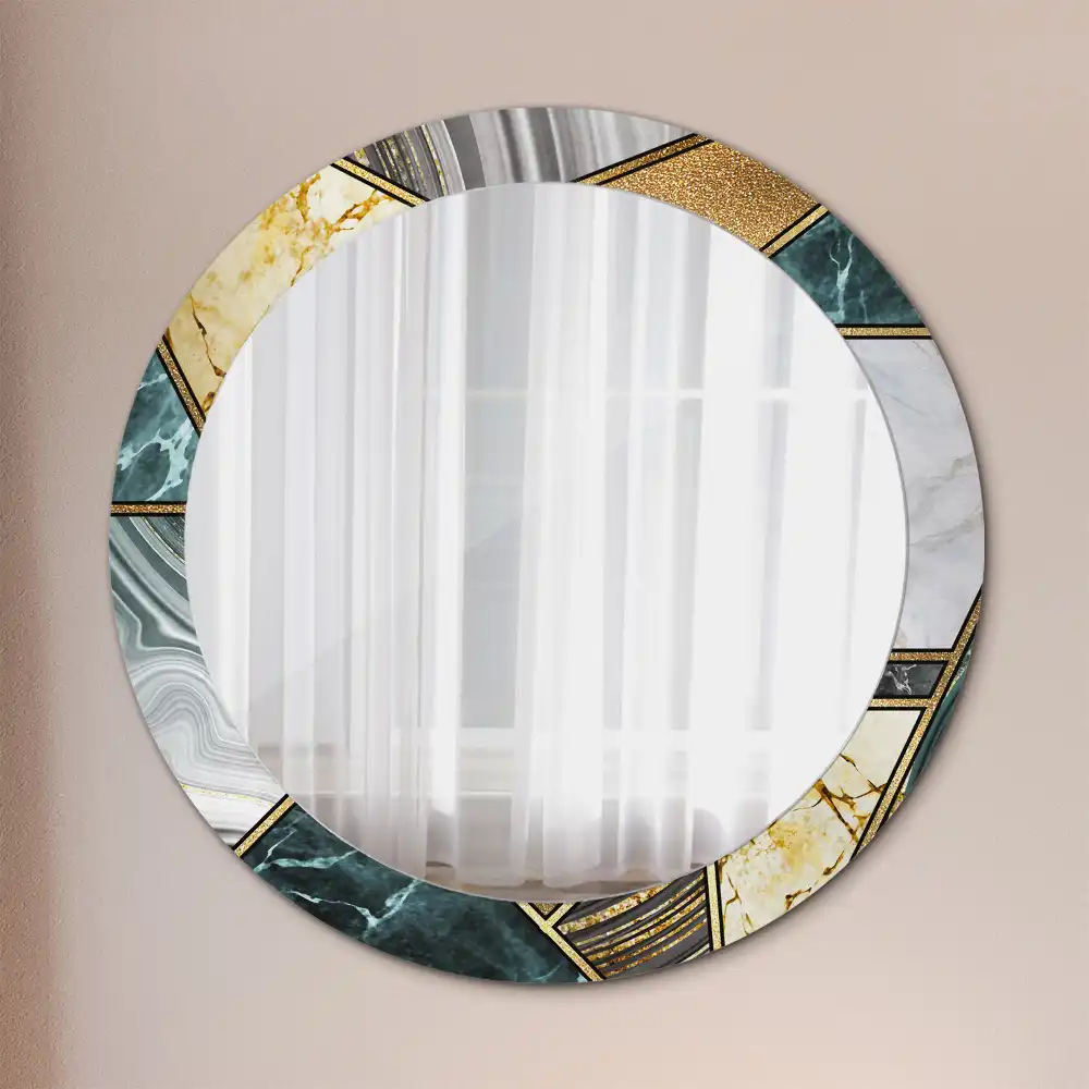 Rund spegel med tryckt Marmor stil