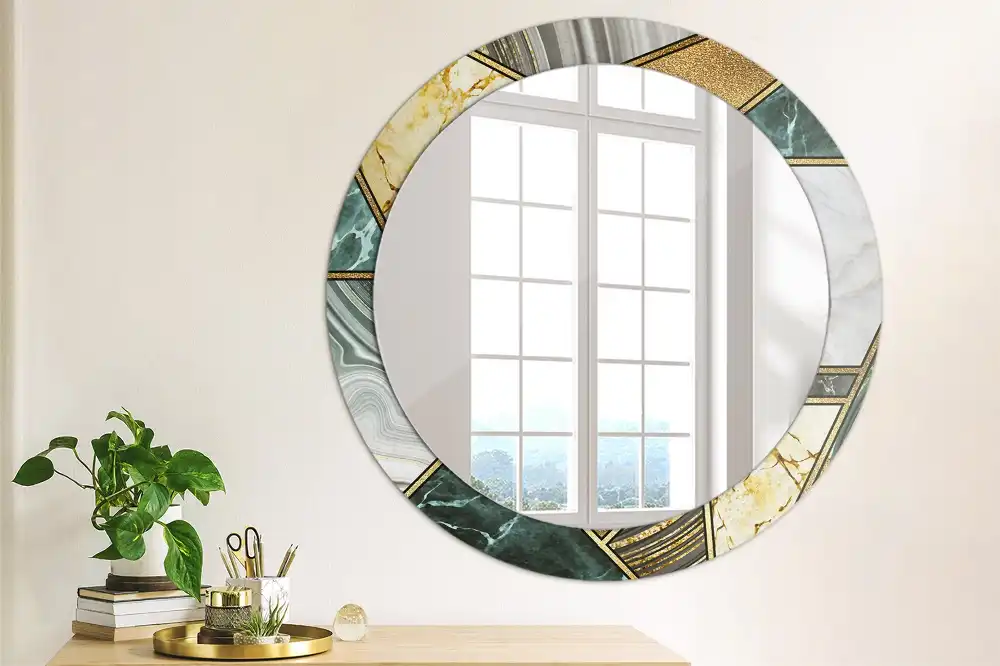 Rund spegel med tryckt Marmor stil